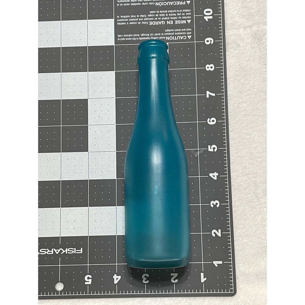 Teal Frosted Glass Bottle Decorative Bud Vase 6.3 FL OZ - Picture 7 of 7